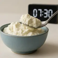 Ricotta cremosa in una ciotola, pronta per una colazione sana. Un nutrizionista la consiglierebbe per iniziare la giornata con energia.