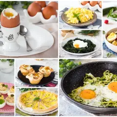 Uova e stracchino in diverse preparazioni: sode, strapazzate, in camicia, in tortini, in insalata di pasta e in padella con zucchine.