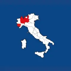 Mappa dell'Italia con evidenziate le regioni dove fanno il gorgonzola: Lombardia, Piemonte e Veneto.
