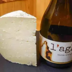 Un pezzo di formaggio stagionato accanto a una bottiglia di birra artigianale. Attenzione, il tomino fa ingrassare!