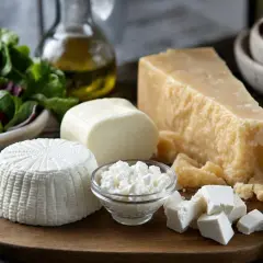 Varietà di formaggi freschi e stagionati, ideali per chi si chiede che formaggi si possono mangiare con il colesterolo alto.
