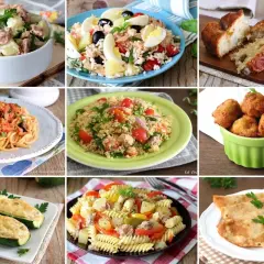 Nove piatti diversi, tra cui insalate di patate e tonno, pasta, couscous e frittelle. Attenzione: tonno e formaggio insieme fa male!