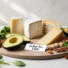 Selezione di formaggi, avocado, spinaci e frutta secca, perfetti per una dieta chetogenica.