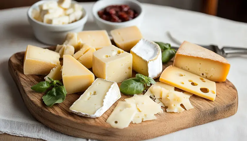 Selezione di formaggi freschi a pasta filata, perfetti per un aperitivo in gravidanza.