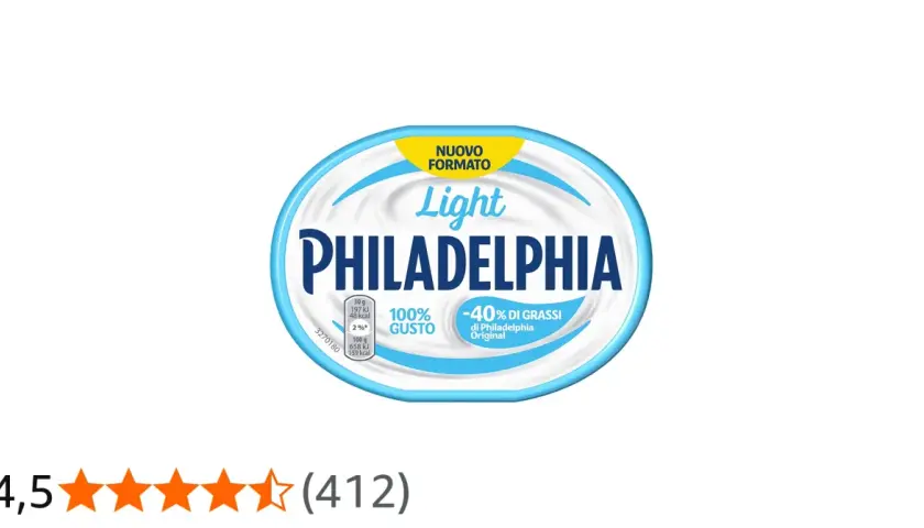 Philadelphia Light: 48 kcal per 30g, 159 kcal per 100g. Gusto originale con -40% di grassi.