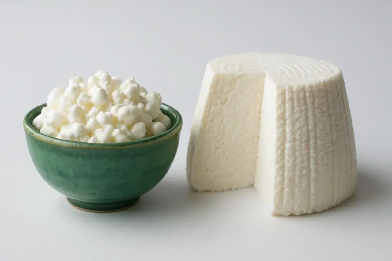 Formaggio fresco e fiocchi di latte, un'ottima fonte di formaggio con più proteine per una dieta equilibrata.